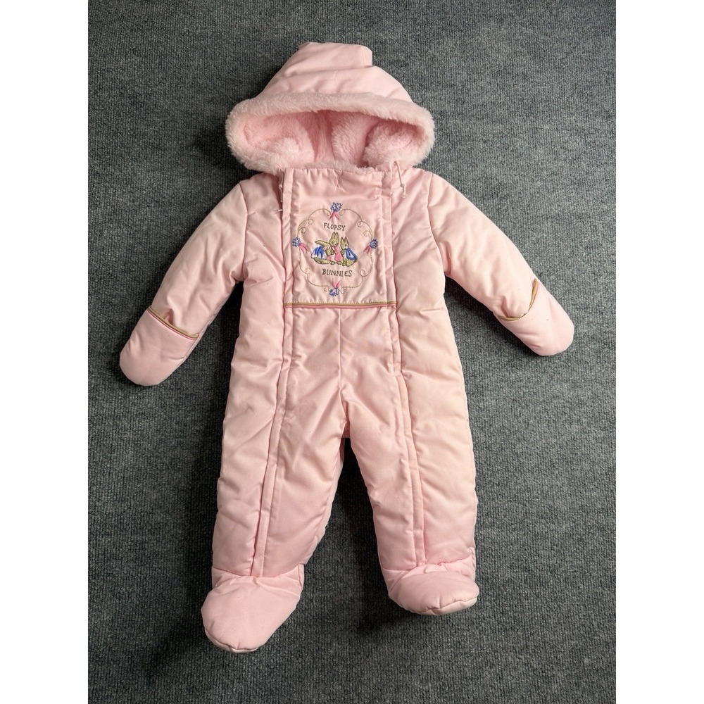 Vintage Pink Beatrix Potter Quittex Baby Bunting‎ Snow Suit Sz 12 Months Bunnies